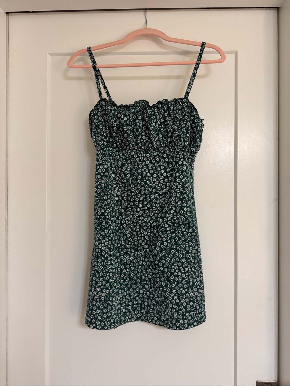 divided dark green mini dress
